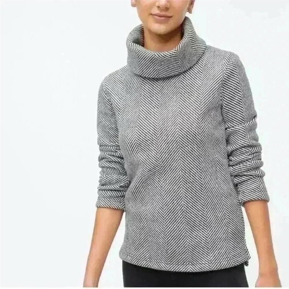 J. Crew Black and White Herringbone Funnel‎ Neck Sweater Old Money Warm